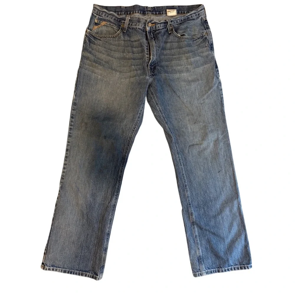 Ariat Mens 36x32 Blue Jeans Western Cowboy Straight Relaxed 100% Cotton